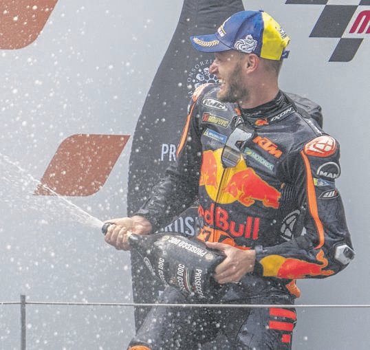 South Africa’s Brad Binder celebrating after winning the Austrian MotoGP on Sunday.