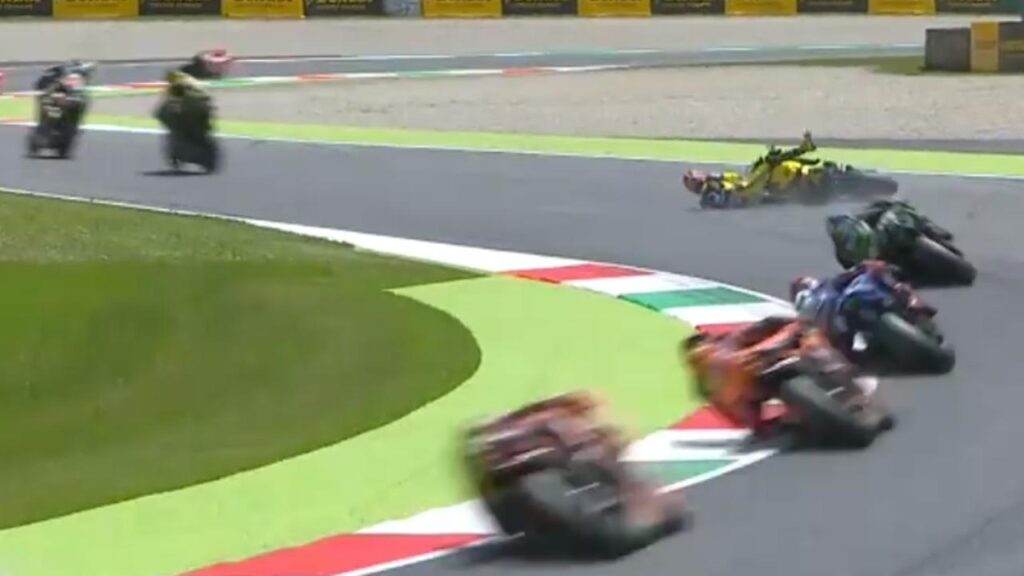 Jack Miller crashes out of the Italian MotoGP on Lap 2.