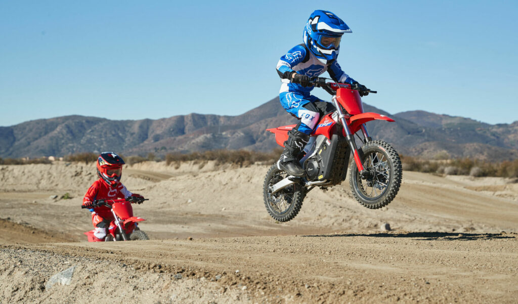 2022 Greenger Honda CRF-E2 electric mini dirt bikes in action. Photo courtesy American Honda.
