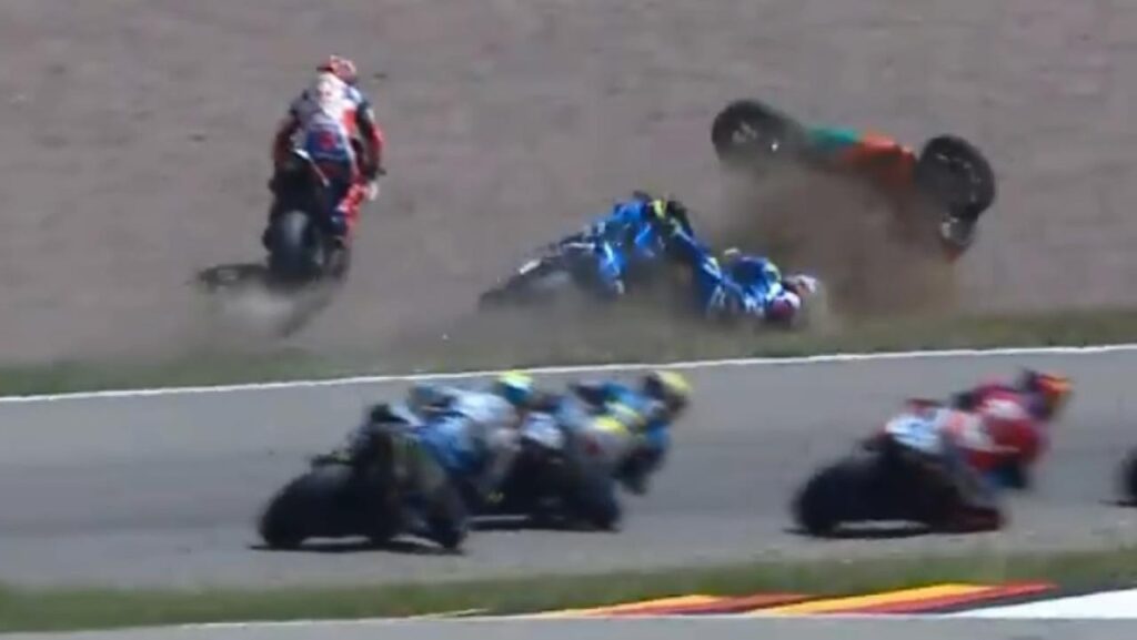 Jack Miller took evasive action to avoid a crash on Lap 1 of the German GP.